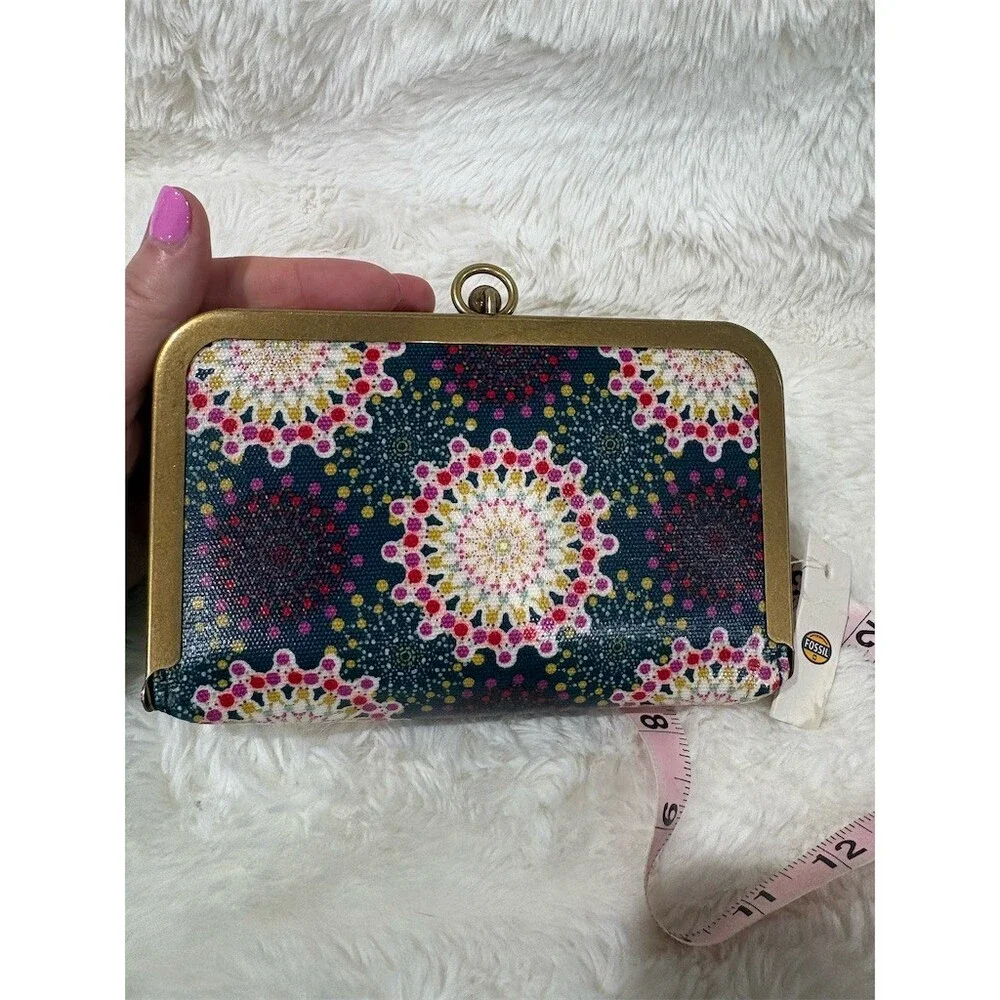 Fossil Calypso Floral Kisslock Makeup Cosmetic Pouch Case w/ Mirror - Picture 4 of 7